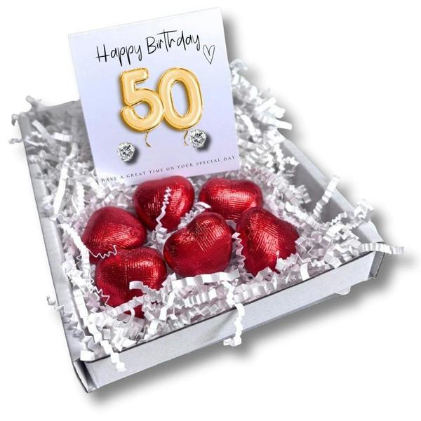 Aye Do Gifts 50th Birthday Cubic Zirconia Stud Earrings & Gold Balloons Mini Gift Hamper