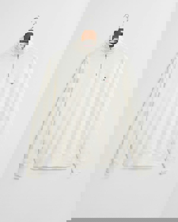 GANT Mens Regular Fit Shield Logo Half Zip Sweatshirt - 113 Eggshell - CHO - Designer Mens Sweatshirts