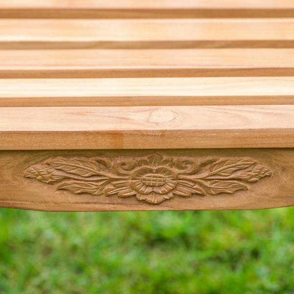 The Garden Marketplace Solid Teak 2 Seater Garden Bench with Flower & Leaf Carvings