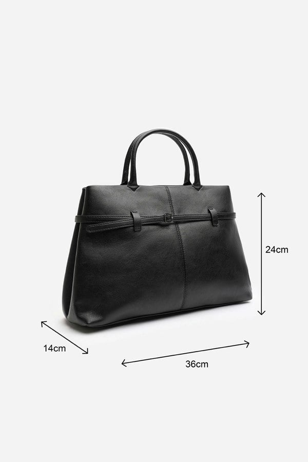 Where's That From Flores Luxury Structured Leather Tote Bag in Black