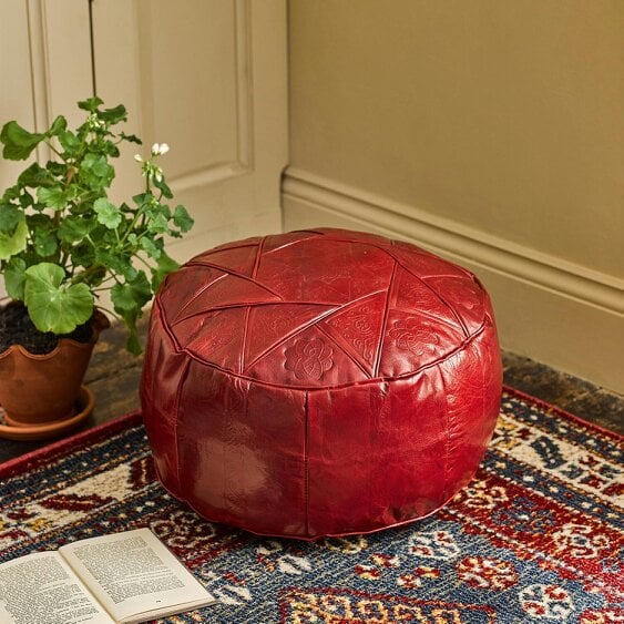 Scotts of Stow Tunisian Leather Pouffe - Red