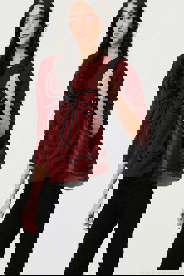 Burgundy | Bow Embellished Drop Shoulder Knit Jumper