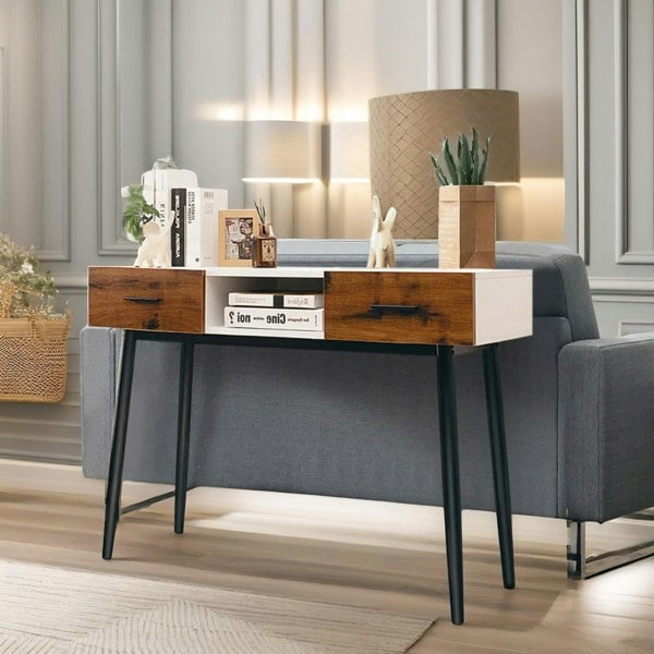 Rafaelo Mobilia 2 Drawer Console Accent Hallway Table Black