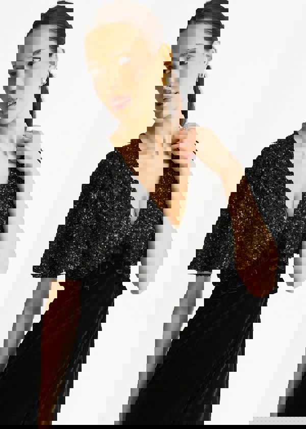 Gini London Black Sequin Top Premium Velvet Occasion Midi Dress