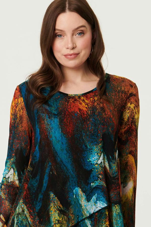 Red | Abstract Asymmetric Long Sleeve Blouse