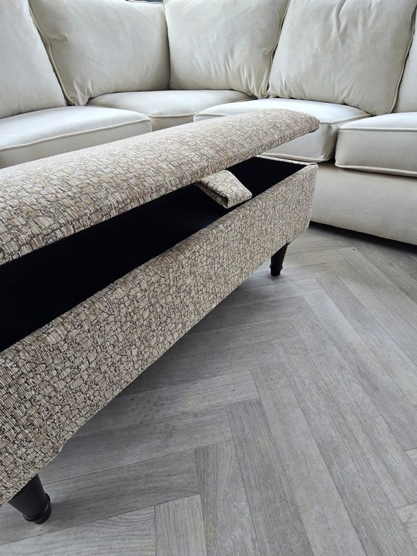 ISTOOLS Animal Print Cream Storage Ottoman Bench – Coffee Table, Pouffe Seat & Hidden Storage