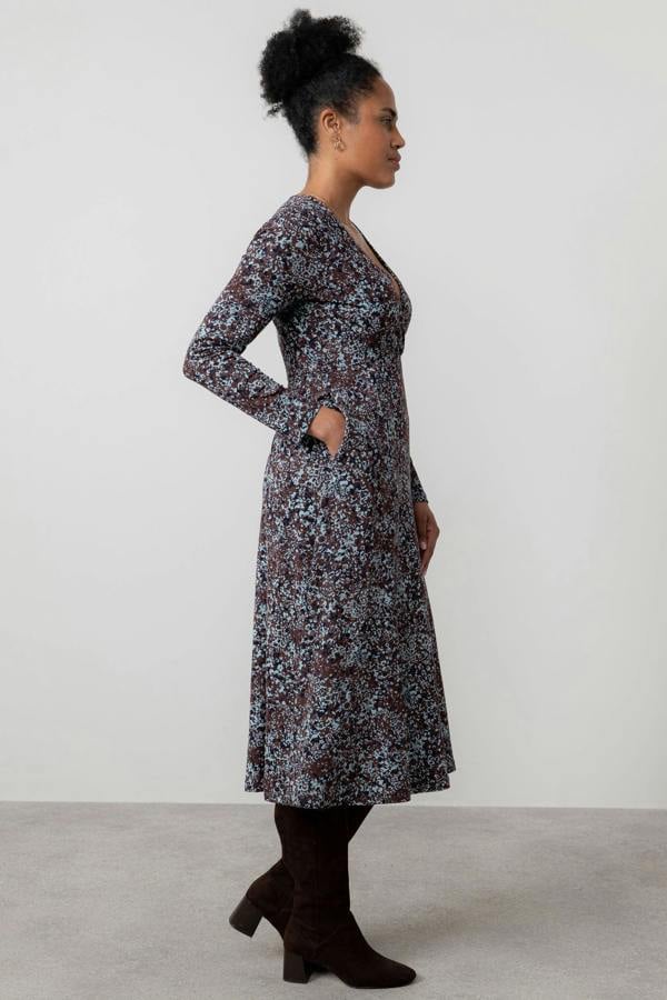 Lily & Me Rose Floral Print Wrap Dress Chocolate