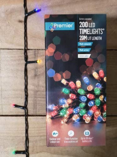 Samuel Alexander 200 LED 20m Premier Christmas Indoor Outdoor Multi Function Battery Operated String Lights with Timer in Multicoloured