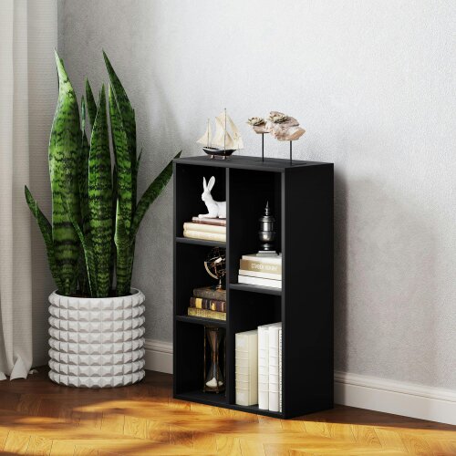 Wyld Haus Vakeri Wood Black 2 Tier Bookcase With 5 Storage Compartments