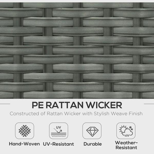 Close-up light grey woven rattan wicker pattern for outdoor furniture construction