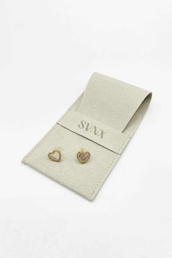 SVNX Diamante & Seashell Heart Earrings In Gold