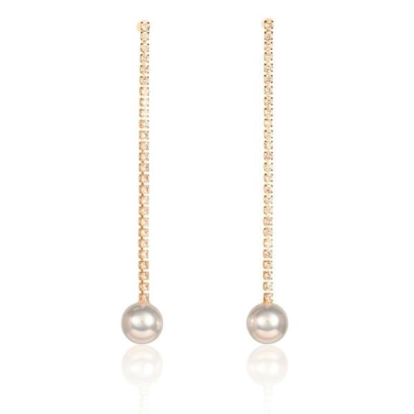 namana Gold Long Drop Earrings with Pearl and Rhinestone Chain for Women