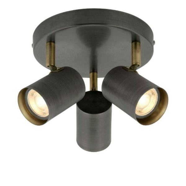 Pagazzi Lighting Hereford 3 Light Pewter & Antique Brass Spotlight Flush Ceiling Light