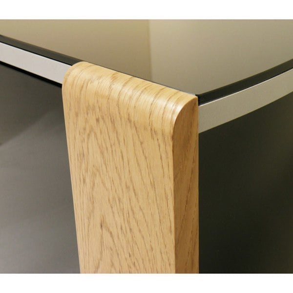 MDA Designs Sirius 850 Cabinet Remote Friendly BeamThru Glass Door Gloss Black with Walnut/Oak Reversible Panels for TVs up to 40" TV Stand