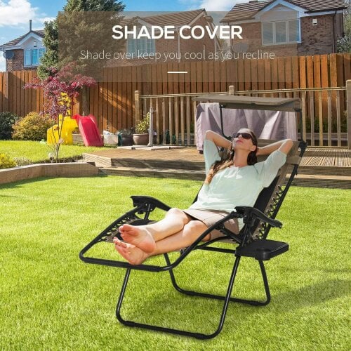 Bobobiy Zero Gravity Lounger Chair, Folding Reclining Patio Chair - Shade Cover, Padded Seat, Cup Holder, Soft Cushion & Headrest for Poolside