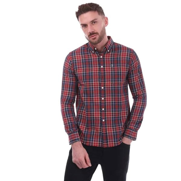 Farah Mens Edina Checked Oxford Shirt - Red