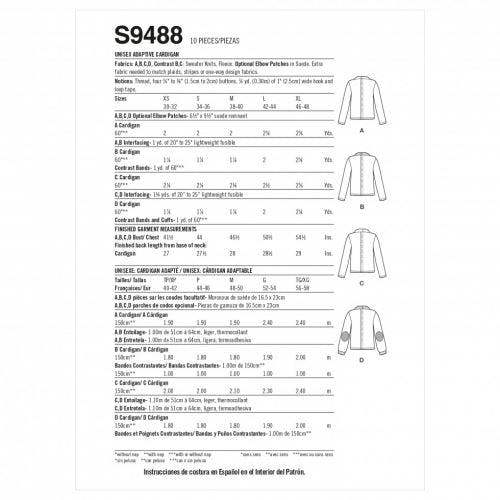 Simplicity Sewing Pattern 9488, Cardigans for Women, Men, A (XS-S-M-L-XL) - Easy