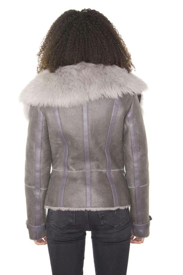 Infinity Leather Womens Grey Toscana Shearling Flying Jacket-Teresina