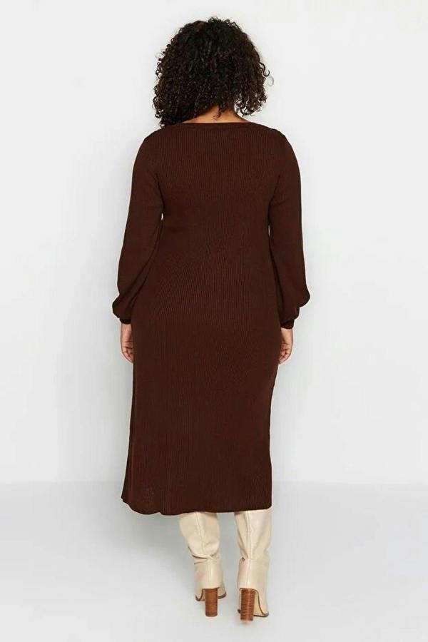 WOVCOR Button Detail Slit Knit Dress