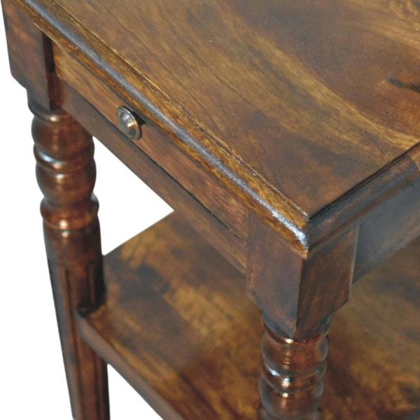 Artisan Furniture Solid Wood Tall Turned Leg Side Table, Brown, 1 Drawer
