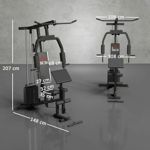 HOMCOM Multi Gym Machine, 45KG Weight Stack, Chest Press & Leg Developer, Black