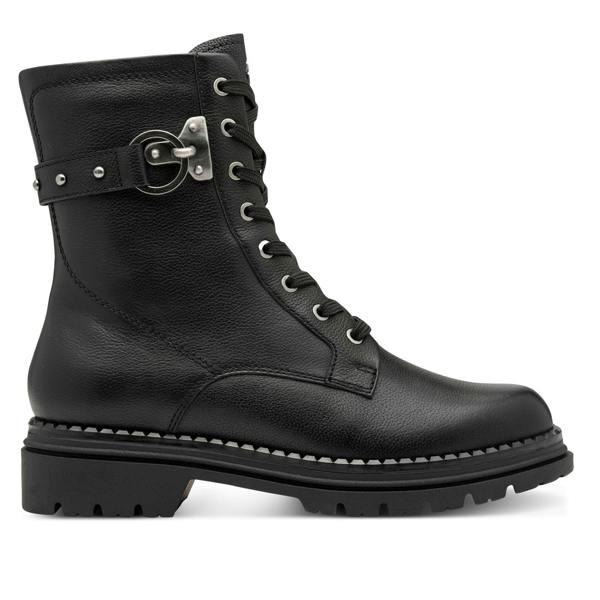 Tamaris Womens Fashion Black Leather Lace-Up Zip Combat Ankle Boots