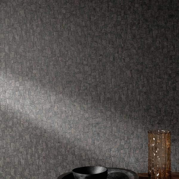 Grandeco Boutique Azobe Cork Effect Luxury Weight Embossed Wallpaper,  Charcoal Black