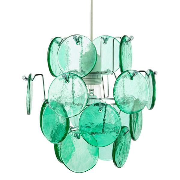Modern Pendant Lighting Shade with Layered Emerald Green Glass Discs Image 3