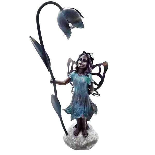 EDH Door Hardware Resin Fairy with Solar Flower Light – 35.5cm x 20cm x 10cm | Enchanting Garden Statue with LED Glow for Outdoor & Patio Décor