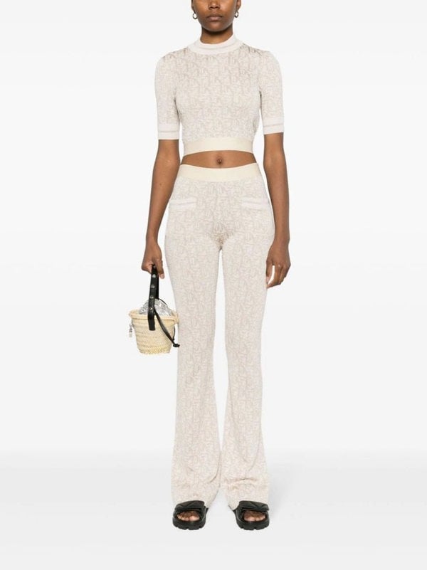 Palm Angels Monogram Jacquard Knitted Trousers Beige - Supplied FashionPALM ANGELS