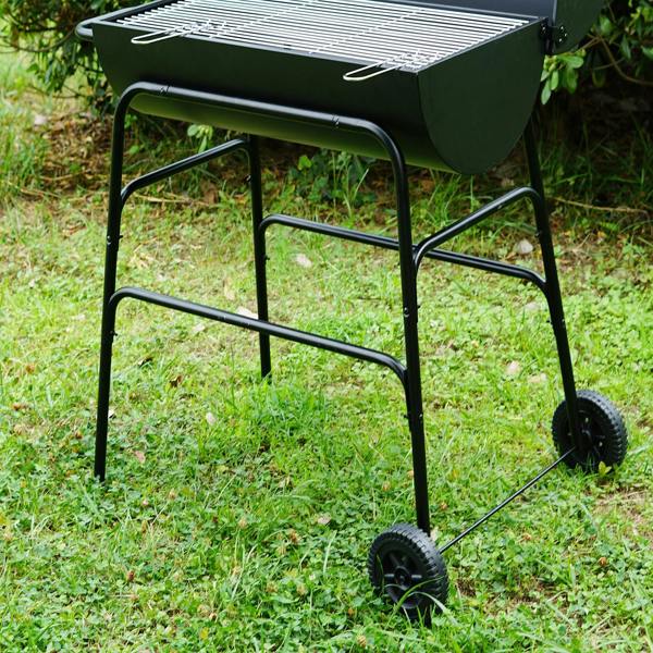 Gr8 Garden Large Oil Drum Charcoal BBQ Grill with Warming Rack and Wheels