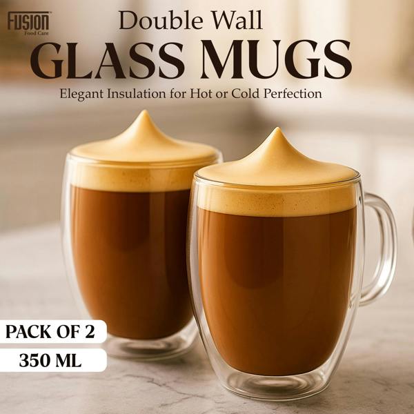 Fusion Food Care Double Walled Coffee Glasses Mugs Pack of 2 Cappuccino Latte Macchiato Glasses Cups