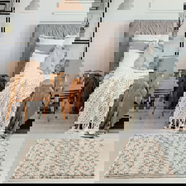 Moroccan Beige Ivory rug non-shedding, pet-friendly, and easy to clean