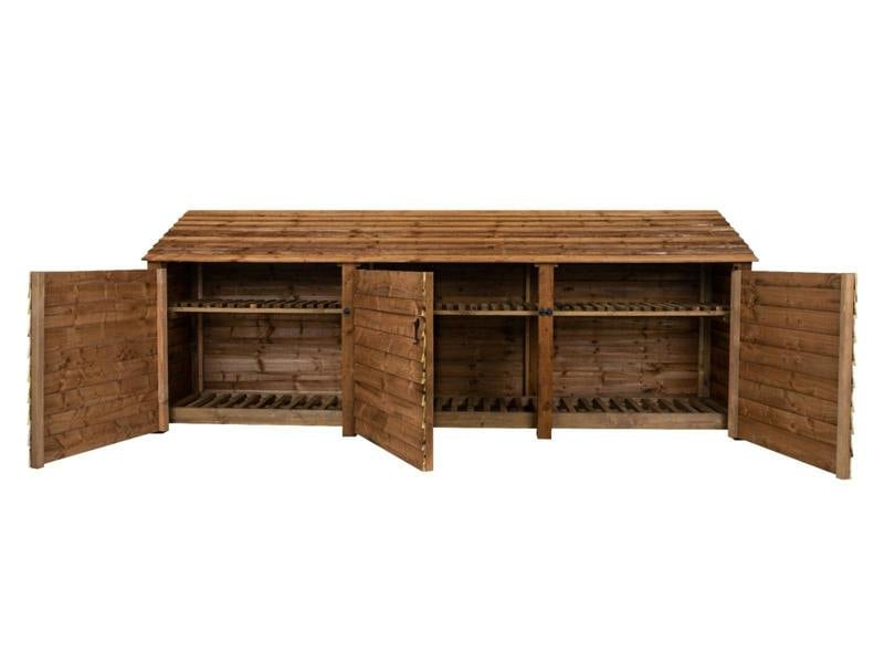 Arbor Garden Solutions Wooden Log Store with Doors and Shelf W-335cm, H-126cm or 180cm, D-88cm - Brown Finish