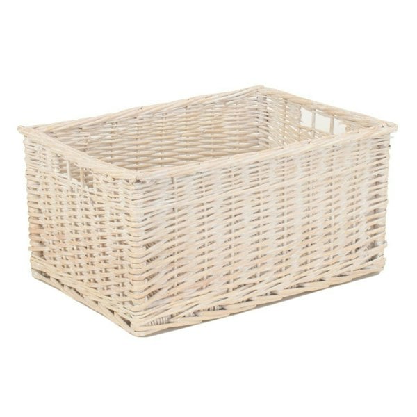White Wash Storage Wicker Open Basket
