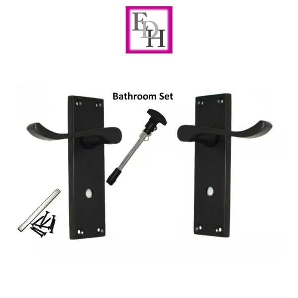 EDH Door Hardware Victorian Black Bathroom Door Handle Set - 1 Pair