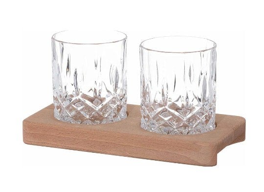 Diamante Dorchester Whisky Tumblers with Tray - Set of 2