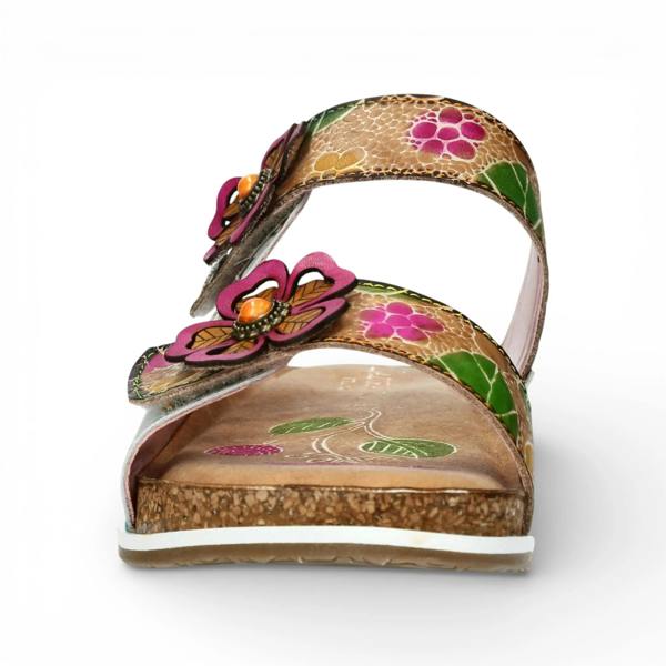 Laura Vita Brcyano 32 - Women's White Floral Leather Strappy Slipper