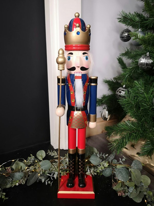 Samuel Alexander 60cm Traditional Wooden Christmas Nutcracker Soldier Decoration with Blue Body