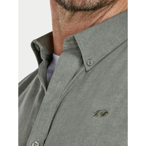 Raging Bull Mens Classic Linen Long-Sleeved Shirt - Olive - 