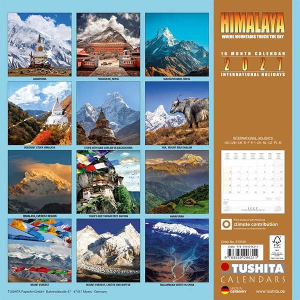 Himalaya Calendar 2027, Wall Calendars, Month To View, Travel, Gift