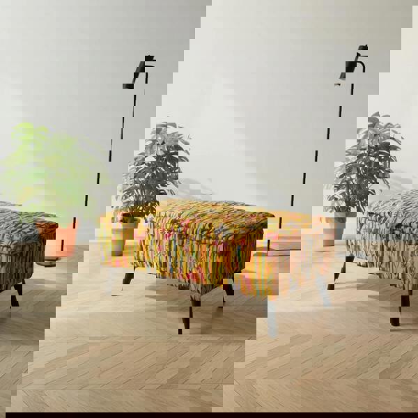 Multi-toned abstract art style blanket box with durable black legs