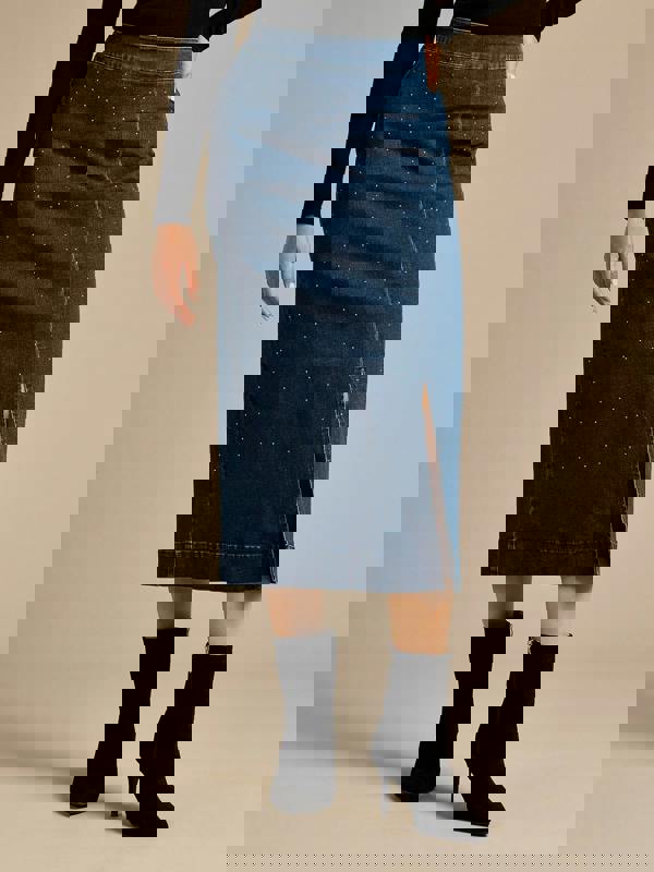 GWD Crystal Indigo Denim Midi Skirt