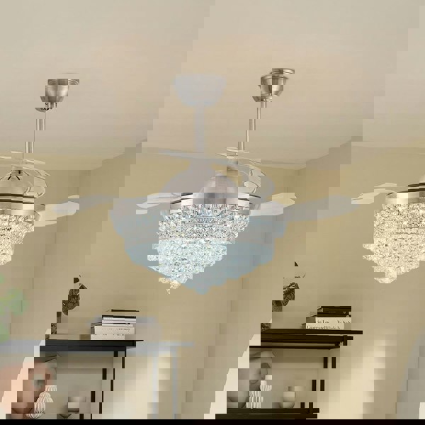 42inch Crystal Ceiling Fan Light Dimmable LED Light Fixture Ceiling Lights Living and Home 