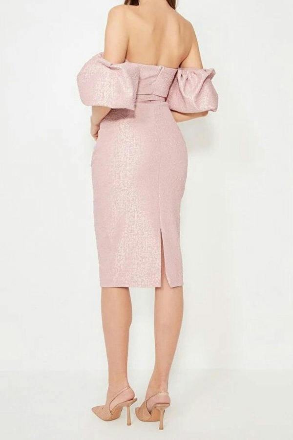 WOVCOR Belted Lined Textured Woven Dress