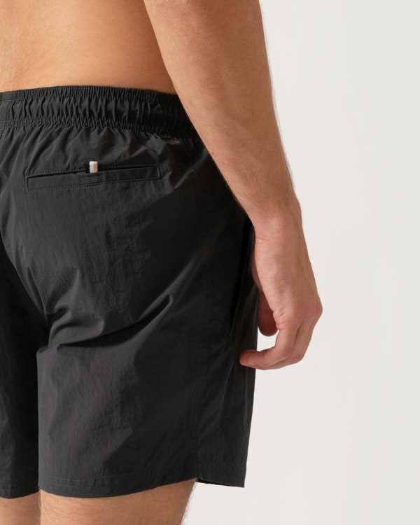 BOSS Orange Octopus Mens Contrast Logo Swim Shorts in Quick-Drying Fabric - Dark Grey 022 - CHO - Designer Mens Shorts
