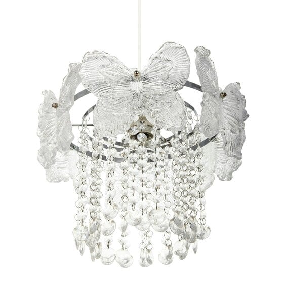 Happy Homewares Decorative Glass Butterfly Design Pendant Lamp Shade with Chrome Frame