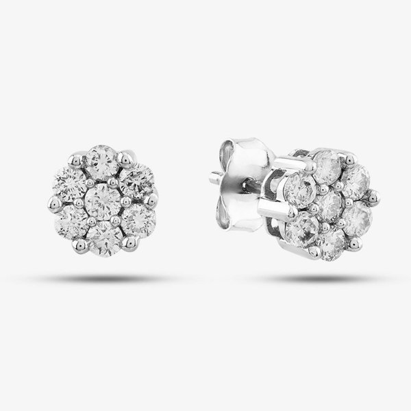 T. H. Baker 9ct White Gold 0.50ct Brilliant Cut Diamond Cluster Stud Earrings TH0123798