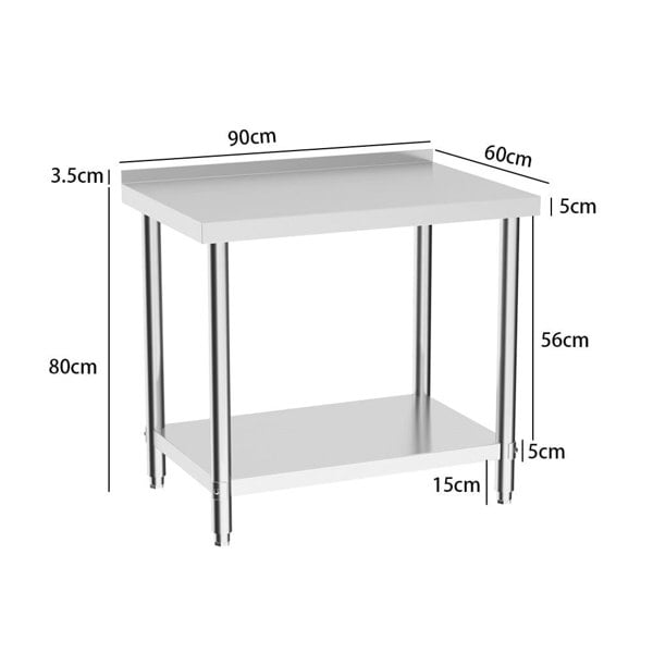 2 Tiers Commercial Kitchen Prep Table Stainless Steel Work Table Commercial Work Tables Living and Home 900 mm With Backsplash