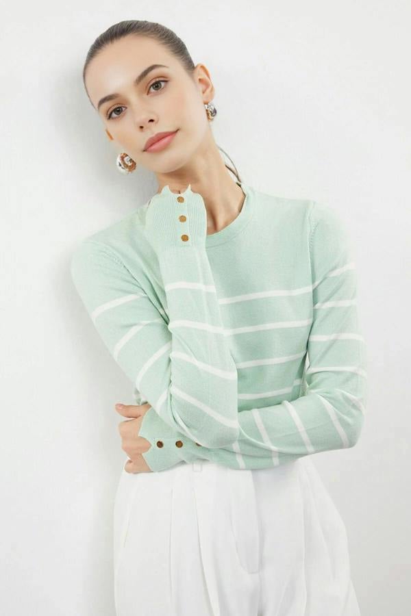 WOVCOR Crew Neck Striped Knit Sweater